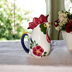 Italian Rooster Art Pottery Pitcher Hand Painted